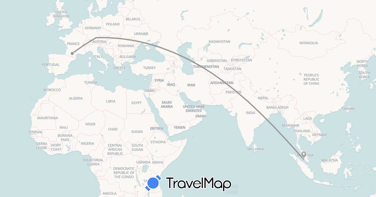 TravelMap itinerary: plane in Germany, France, Malaysia (Asia, Europe)